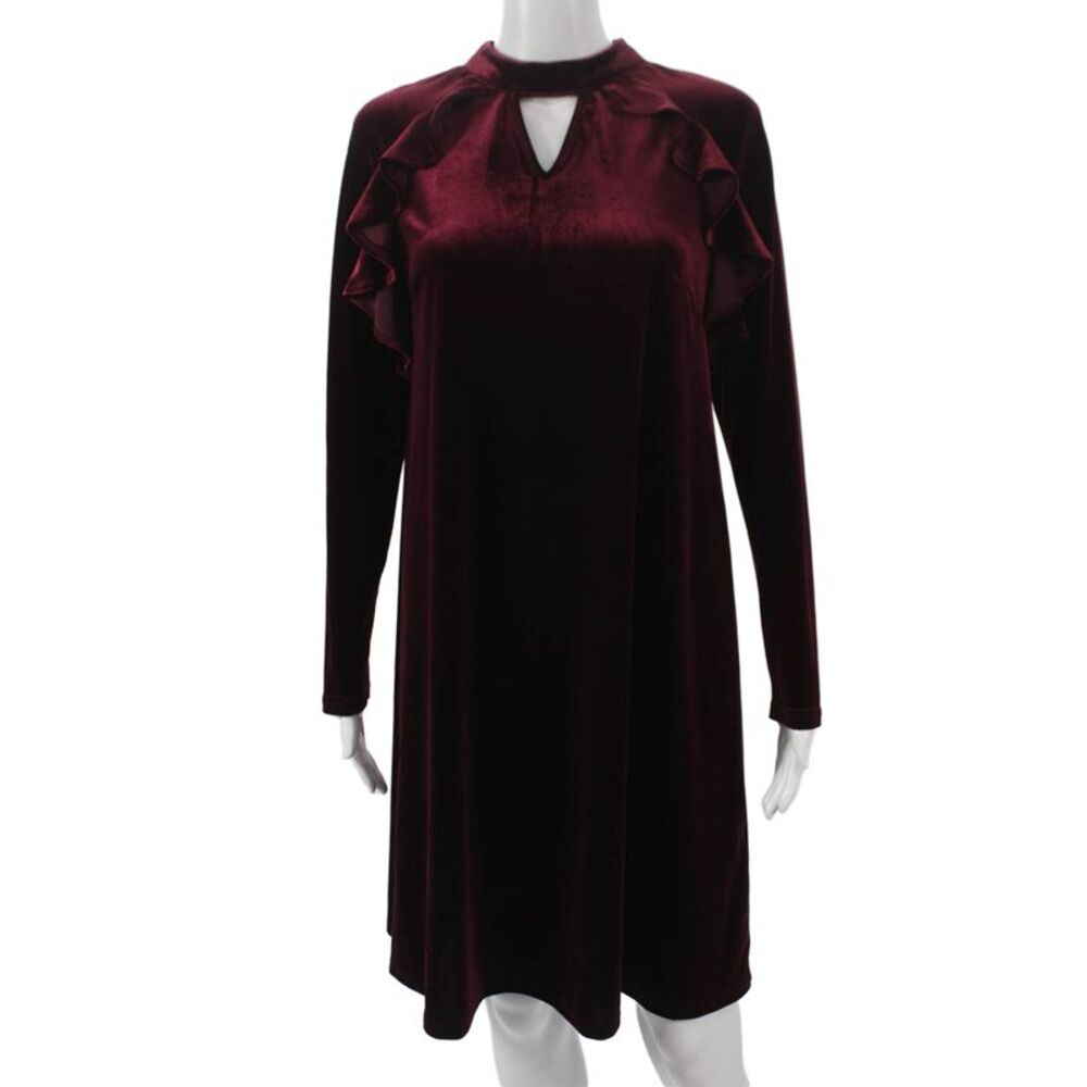 True Decadence Womens Shift Dress Red Long Sleeve High Neck Knee Length Size S